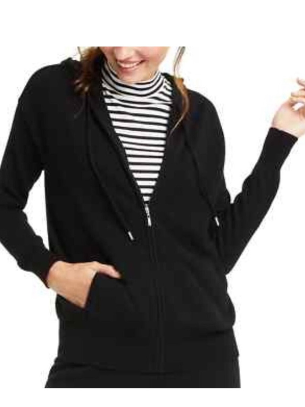 Black Cashmere Zip Up Hoodie Cardigan Sweater - Picture 3 of 6